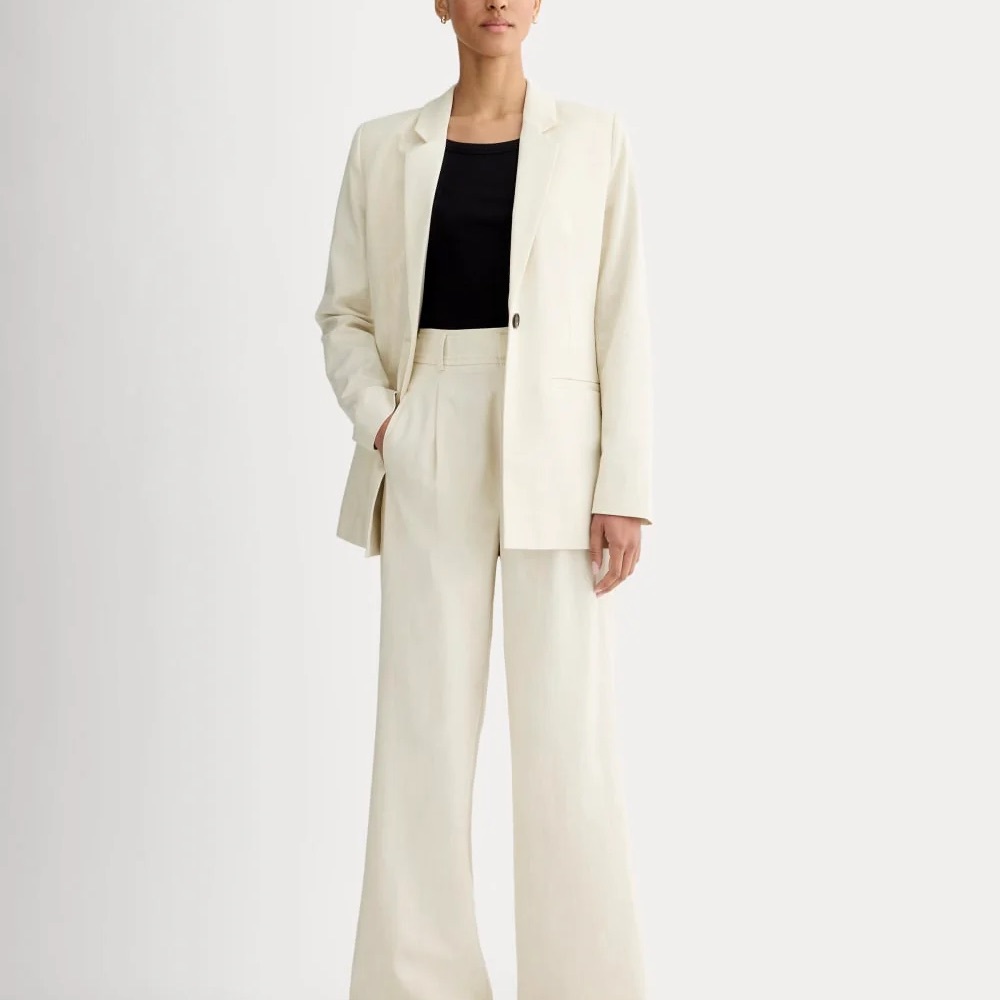Wide-Leg Pleated Pants in Buttersmooth Ivory